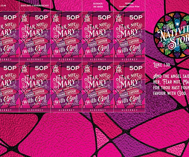 Alderney Christmas Nativity local 50p  - sheet of 10