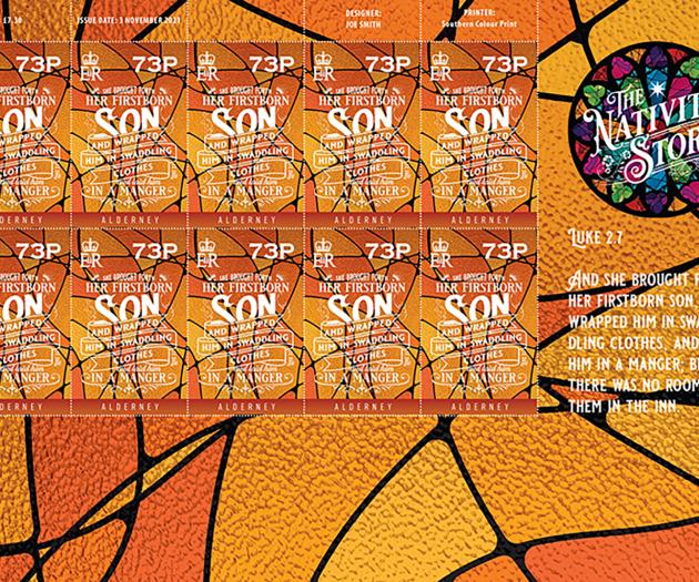 Alderney Christmas Nativity UK 73p stamp - sheet of 10