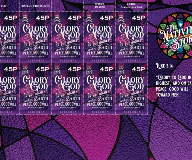 Nativity Story - Alderney reduced rate 45p stamp sheet of 10