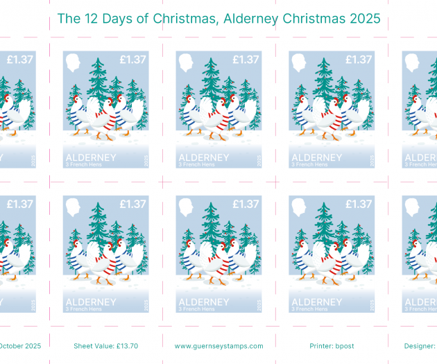 Twelve Days of Christmas - Alderney £1.37 stamp sheet of 10