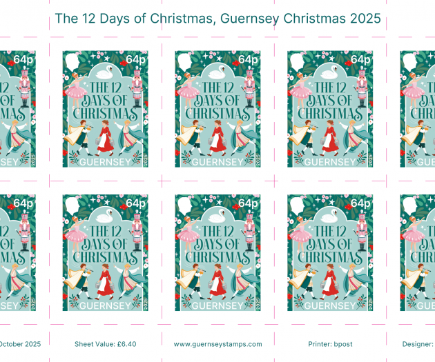 Twelve Days of Christmas - Guernsey reduced rate 64p stamp sheet of 10