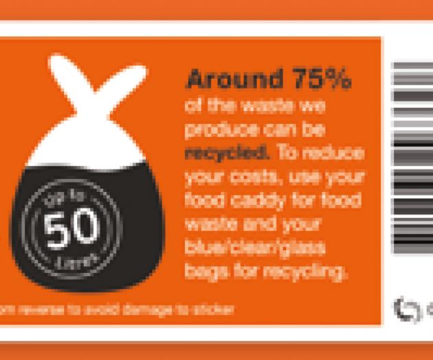 Orange 50 litre bin sticker x4