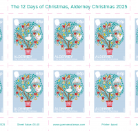Twelve Days of Christmas - Alderney reduced rate 64p stamp sheet of 10
